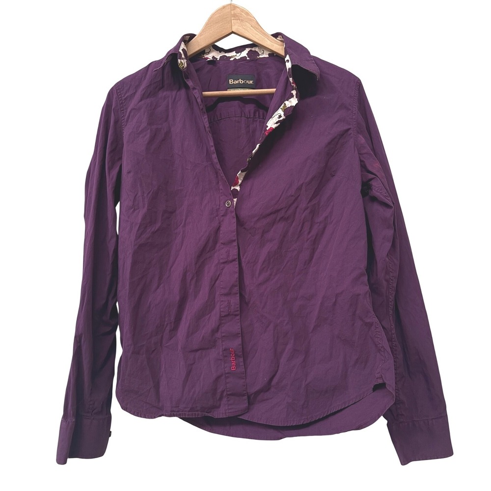 Barbour Overton Floral Trim Blackberry Purple Button Down Top 8
